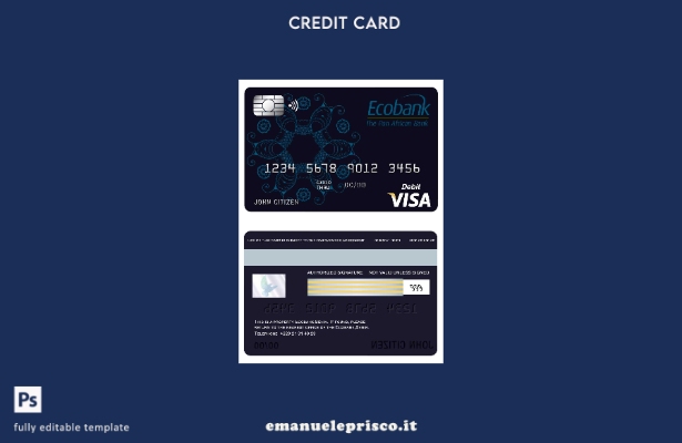 modello di carta visto Benin Ecobank in stile verificato